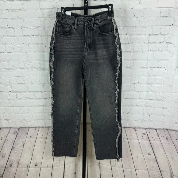 GOOD AMERICAN Good Boy Frayed Outseam Straight Leg Jeans Size 4 - Picture 1 of 6